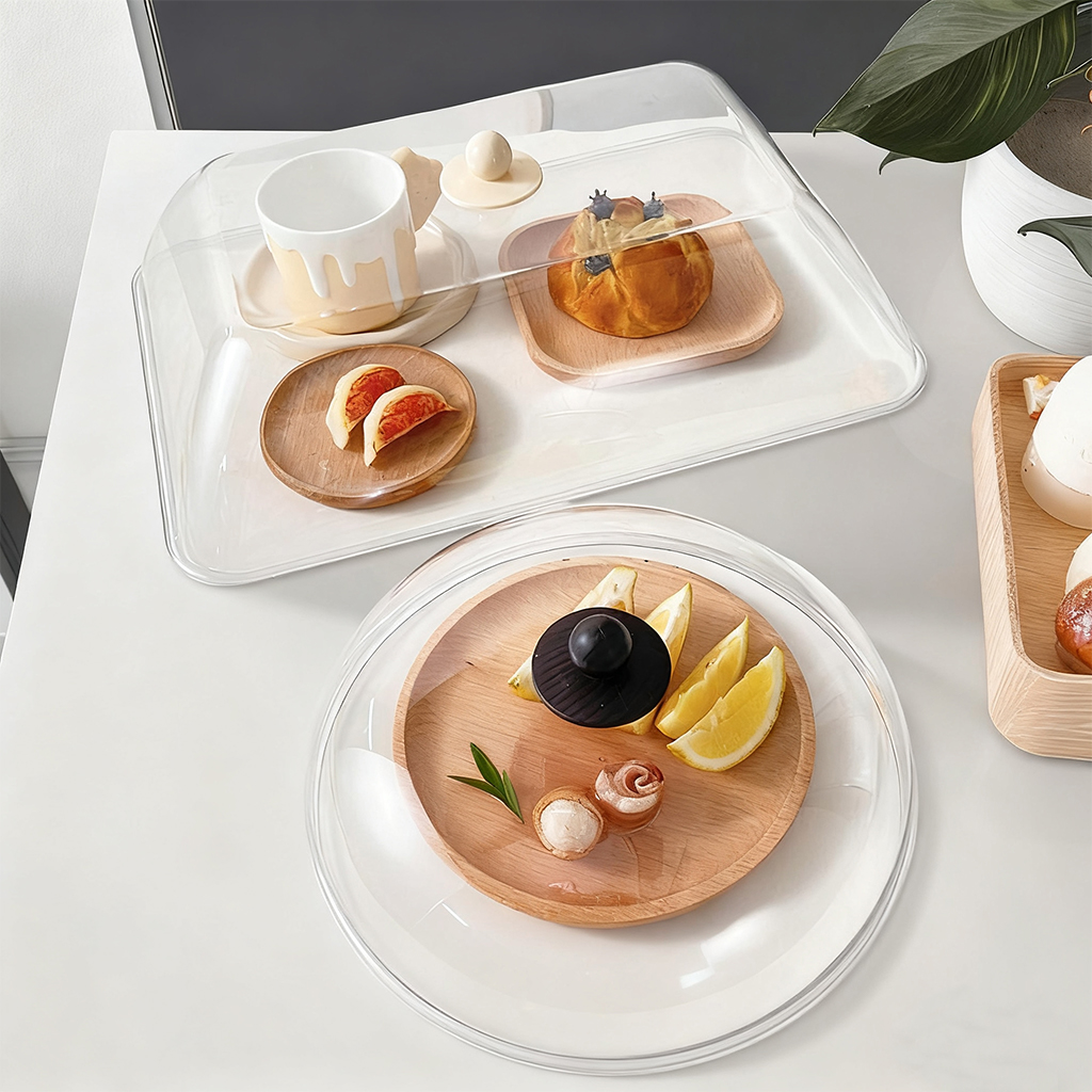 Reusable Food Fresh-keeping Cover Transparent Plastic Food Cover Dustproof & Insect Protective Lid Kitchen Storage Accessories
