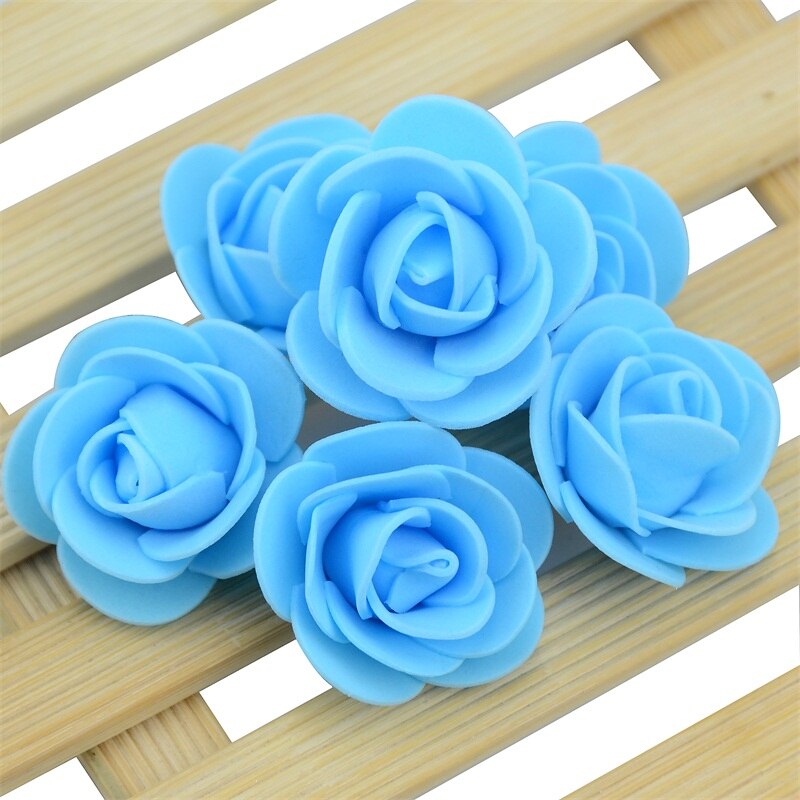 50PCS/Bag Mini PE Foam Rose Flower Head Artificial Rose Flowers Handmade DIY Wedding Home Decoration Festive &amp; Party Supplies: Blue