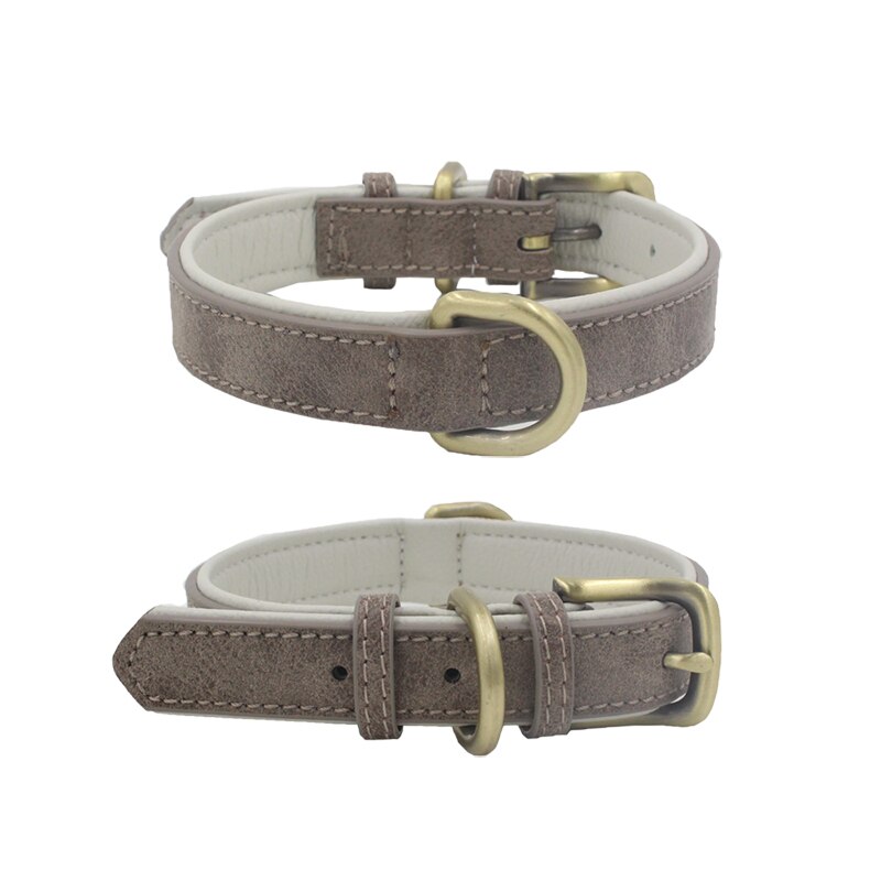 Cuero de PU cuello de perro cuello duradero para perros pequeños/medianos Bulldog cachorro de perro suministros productos accesorios de mascotas collar perro: Gray / L NECK 36-46CM