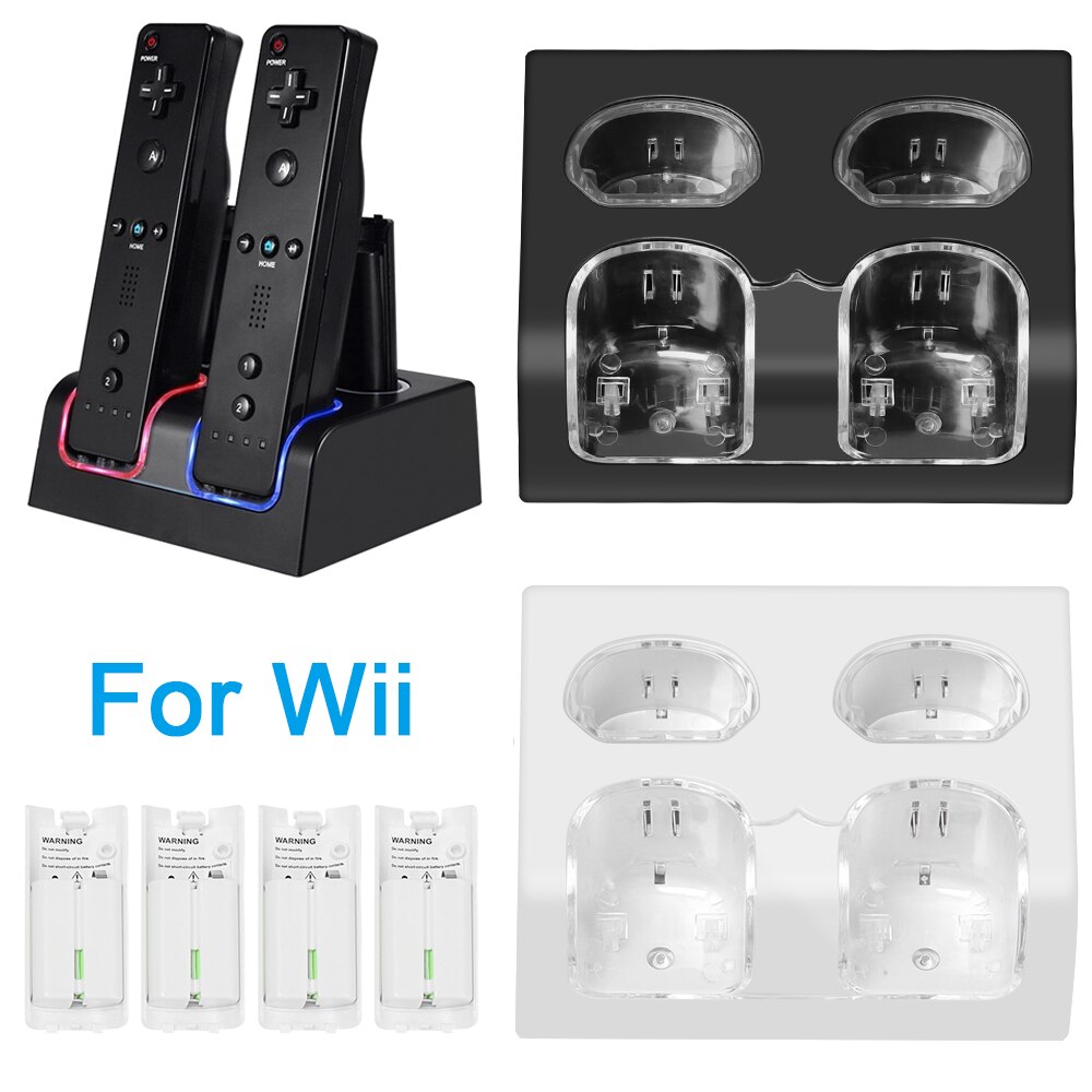 For Nintendo Wii Remote Controller Charger Dock Charging Station USB Cable Cradle with Rechargeable Battery Game Accessories