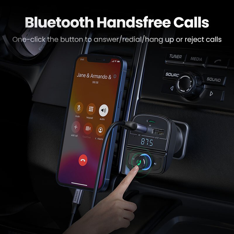 Ugreen bluetooth fm transmitter nabíjačka do auta pre iphone 13 qc 3.0 bluetooth 4.2 bezdrôtový rádiový adaptér dual usb rýchla autonabíjačka