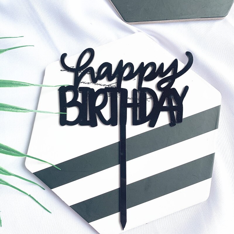 Rosa de oro Oro Negro Feliz cumpleaños pastel decoración tarjeta para pastel Topper pastel horneando Plugin decoraciones para de cumpleaños: Black