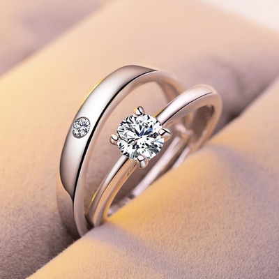 1 Set Verkoop Verstelbare Liefhebbers Zirkoon Engagement Ringen voor Vrouwen Mode Zilveren Kleur Trouwringen Oostenrijkse Kristallen Ringen