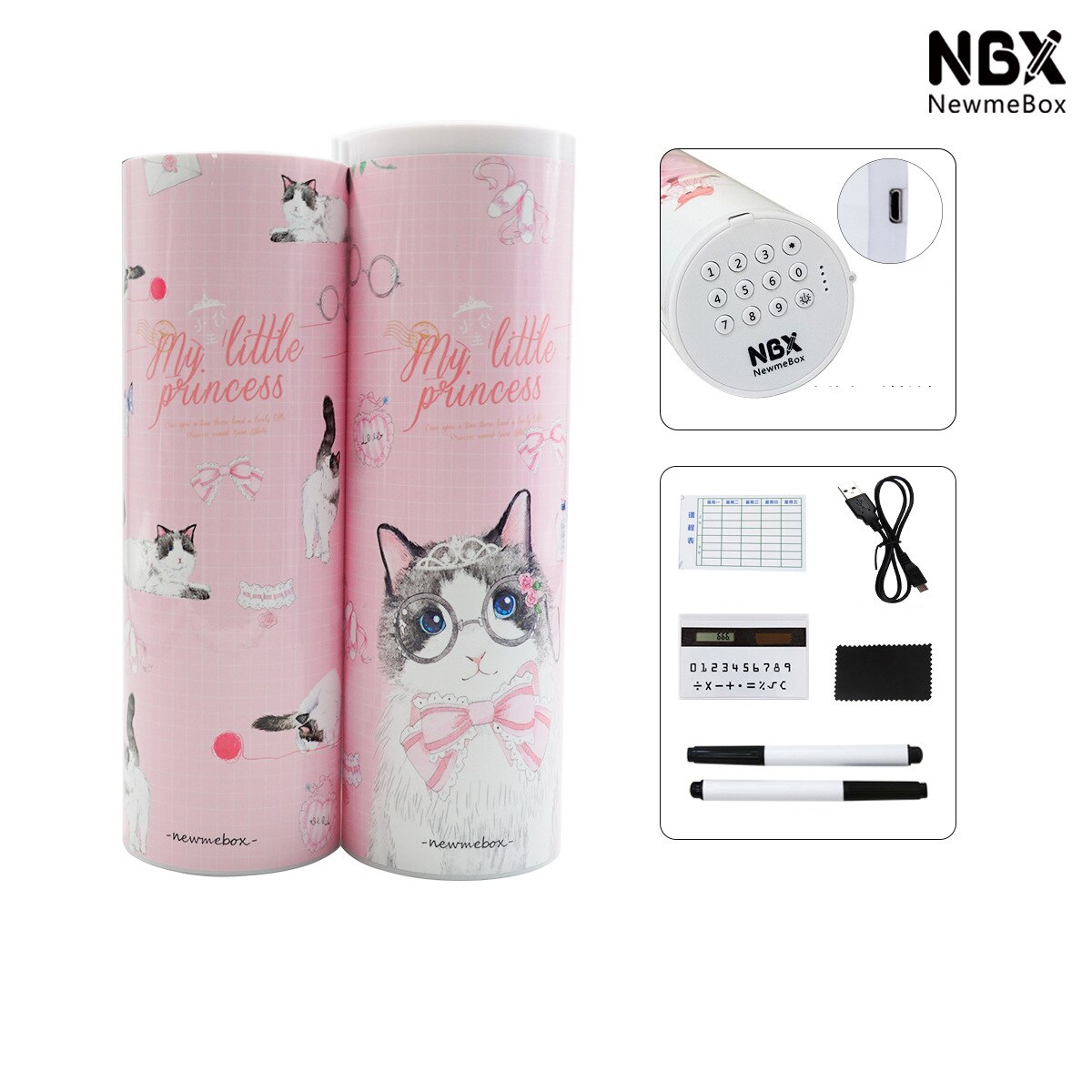 Pencil Case Kawaii Translucent Quicksand NBX Solar Calculator Pencil Box Estojo Escolar School Supplies Password Estuche Escolar: D