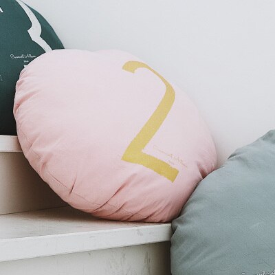 Cotton Numbers Pillow Nordic Back Cushions Neck Support Soft Round Home Office Chair Bedding Pillows Baby Kids Room Decor: Pink 2