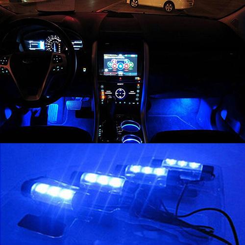 4x Blauw 12V Auto Interieur Decoratieve Neon Onder Dash Vloer 3 Led Light Strip Lamp
