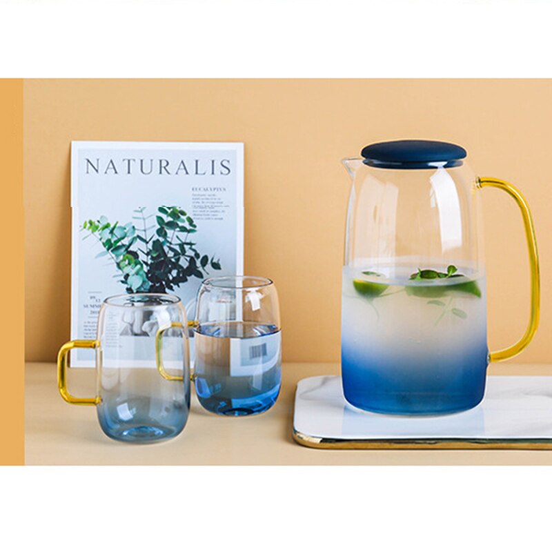 Jarra de agua de vidrio para uso doméstico, hervidor de agua, tetera, jarra de agua de vidrio con mango para hervir bebidas frías, jarra de vidrio