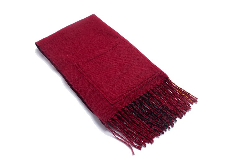 Chal grueso para mujer, bufanda larga de Cachemira de cuadros cálida roja con bolsillo, Otoño Invierno: Rojo