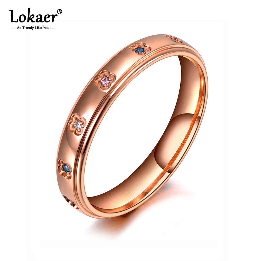 Lokaer originale titanium rustfrit stål vielsesring smykker rosa guld mosaik farverige krystal ringe til kvinder  r19150