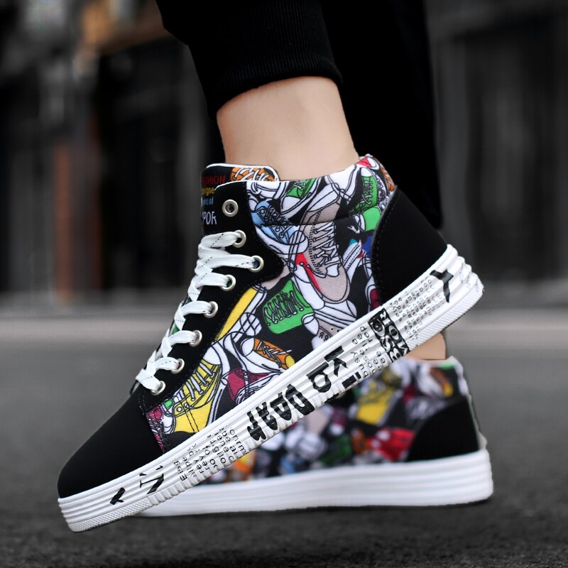 Sneakers For Men Classic Graffiti Lace-up High Style Spring Autumn Vulcanized Flat With Camouflage Casual Shoes Men