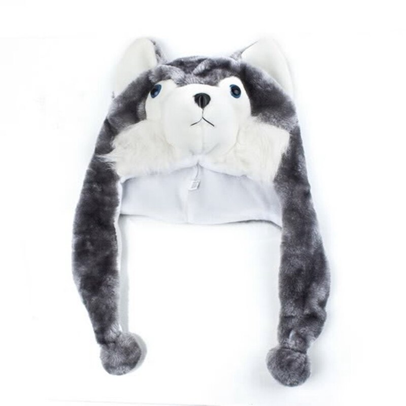 Cartoon Animal Husky Wolf Fluffy Plush Hat Cap Scarf Earmuff Adult Kids Women Girl: Default Title