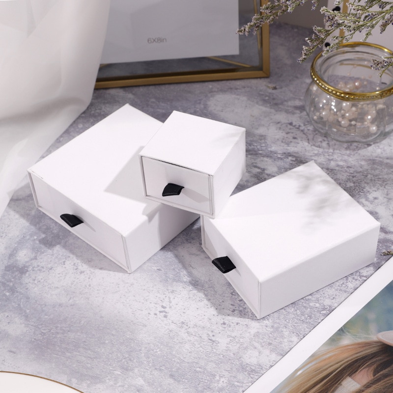 10PCs Jewelry organizer Display Packaging Box Holder Black Pink White Kraft Paper Engagement Ring Necklace Bracelet Boxes