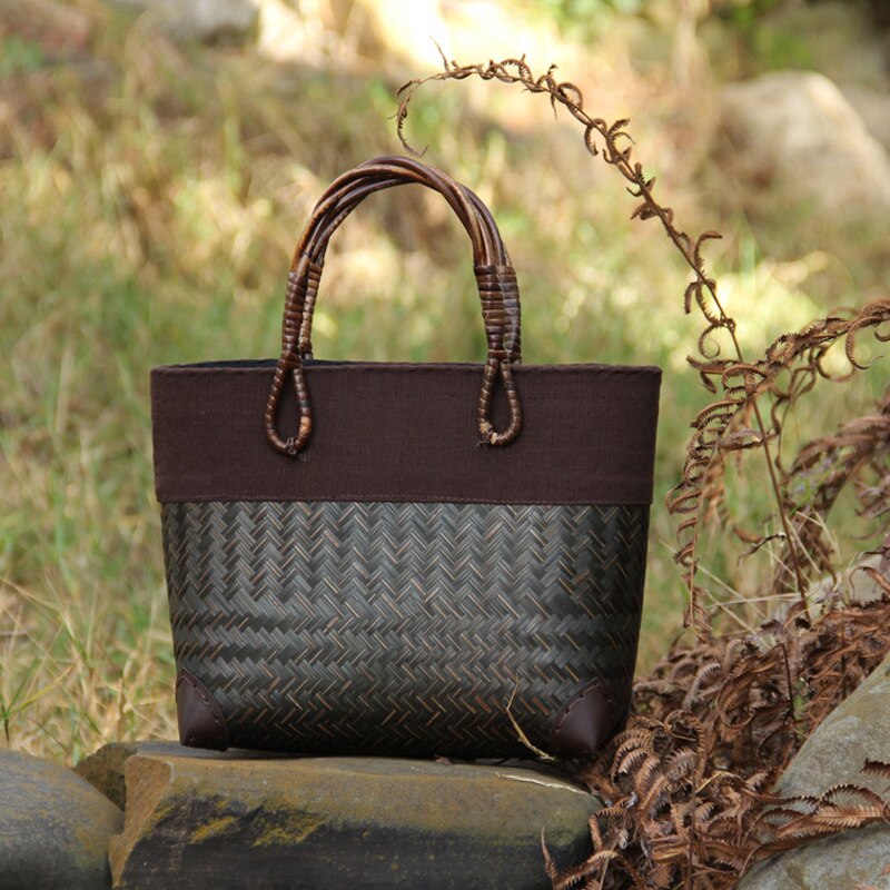 22 Stijl Strozak Rotan Houten Handvat Retro Geweven Zak Emmer Zak Grote Strand Tas: C097