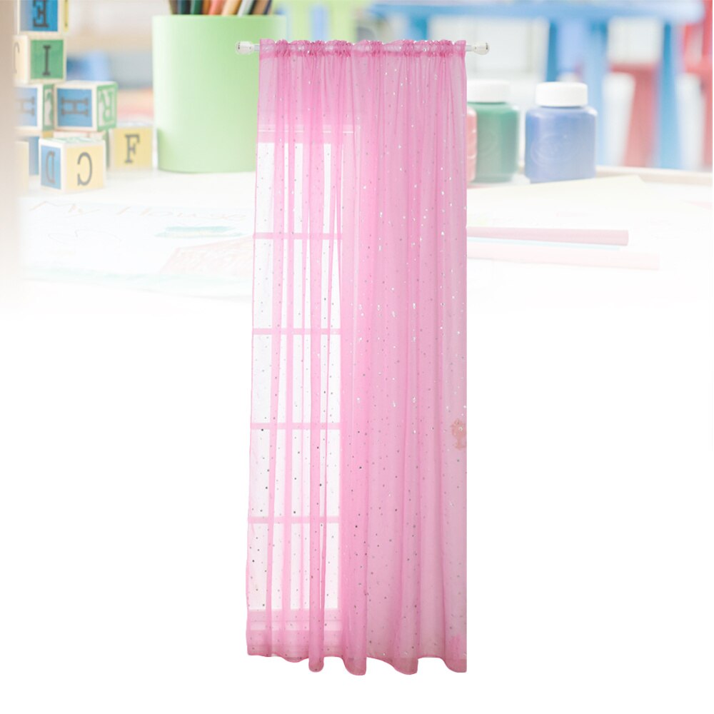 Home Sheer Vorhänge Ösen Romantische Silber Sterne Folie Fenster Behandlung für Mädchen Schlafzimmer Glitter Stars Dünne und: Pink