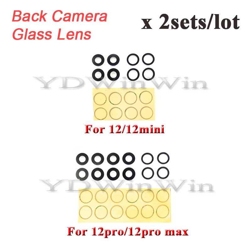 2 Sets/partij Rear Camera Lens Glas Voor Iphone 12 13 Pro Max Mini Back Glass Cover Met 3M Sticker lijm Vervangende Onderdelen