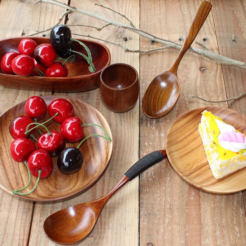 2 stuks ronde houten borden, geheel acaciahout, fruitschalen, houten schotels, theeblad, dessertbord, dinerbord, ontbijtbord, servies