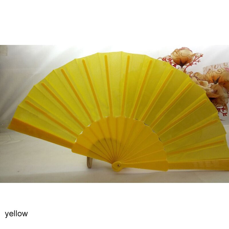Abanico de plástico de poliéster y algodón para decoración del hogar, accesorio plegable de 13 colores, ideal para fiestas, baile al aire libre, portátil, 23cm de longitud, 1 Uds.