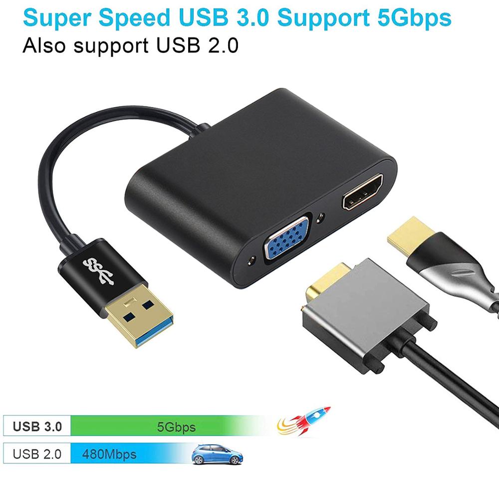 AMKL USB to VGA Adapter USB HDMI Adapter USB 3.0 to VGA HDMI Converter - PC Laptop with Windows 7/8/8.1/10 /XP