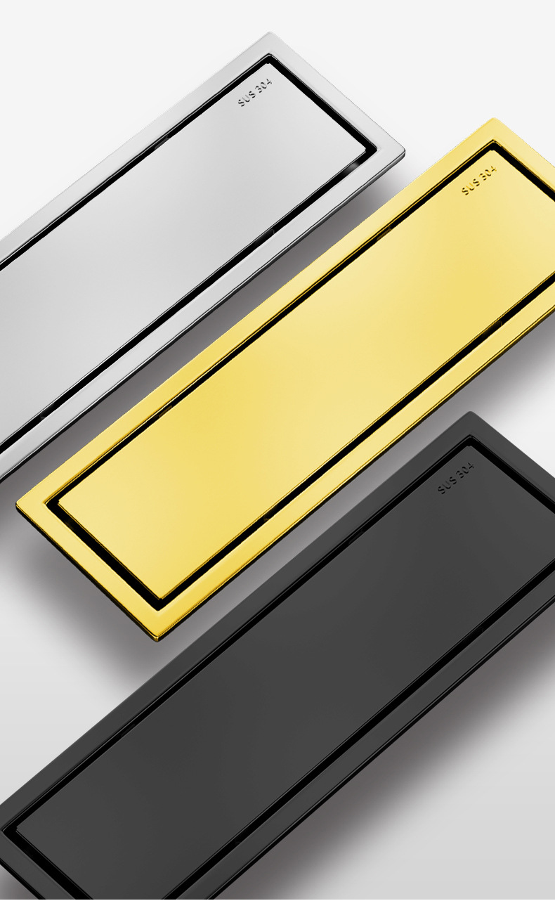 60cm Invisible Tile Floor Drain Stainless Steel Lavatory Bathroom Shower Long Linear Drainage Side Gold Black Floor Drains
