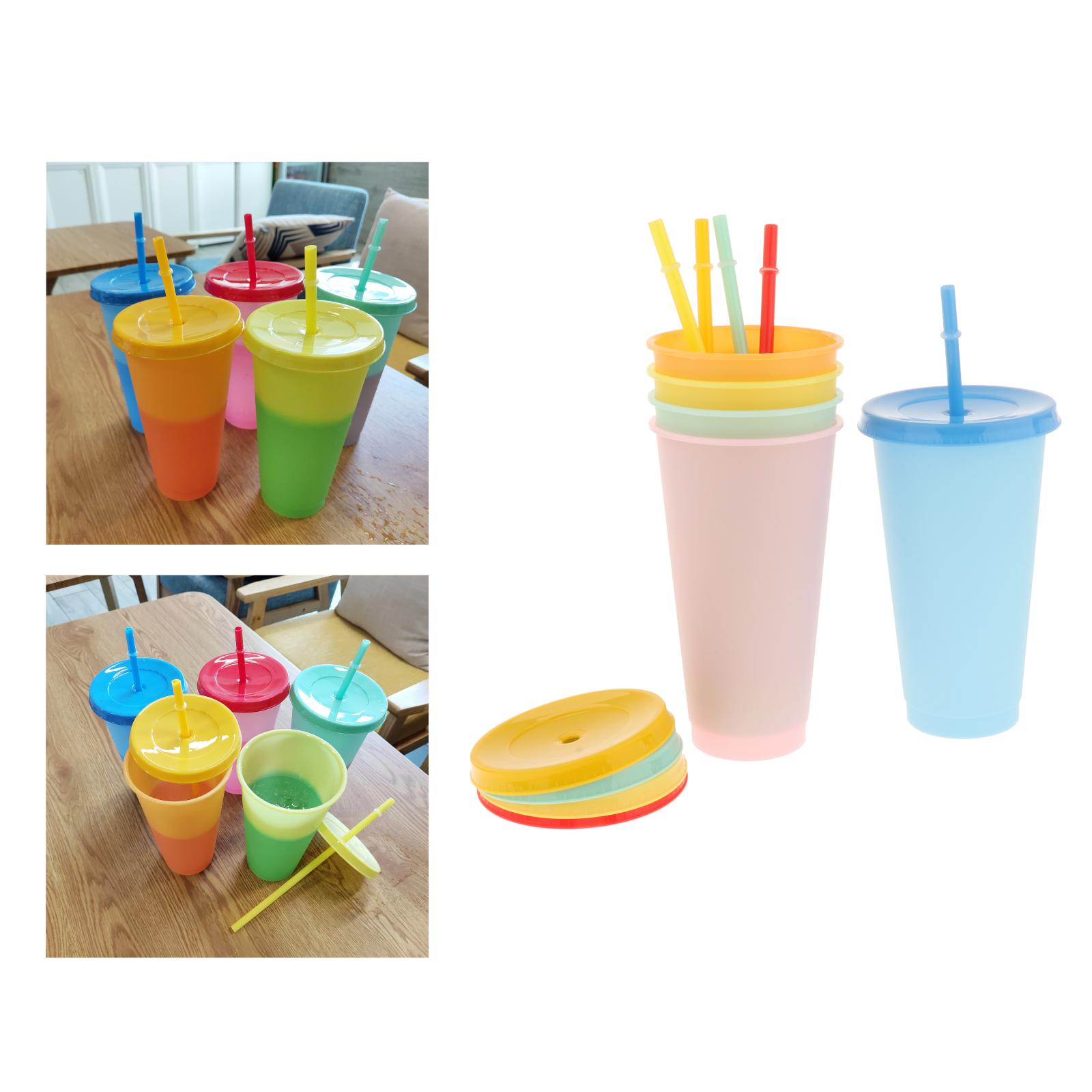 5 Pieces Reusable Thermochromic Color Changing Cup w/ Straw Lid Coffee Cup
