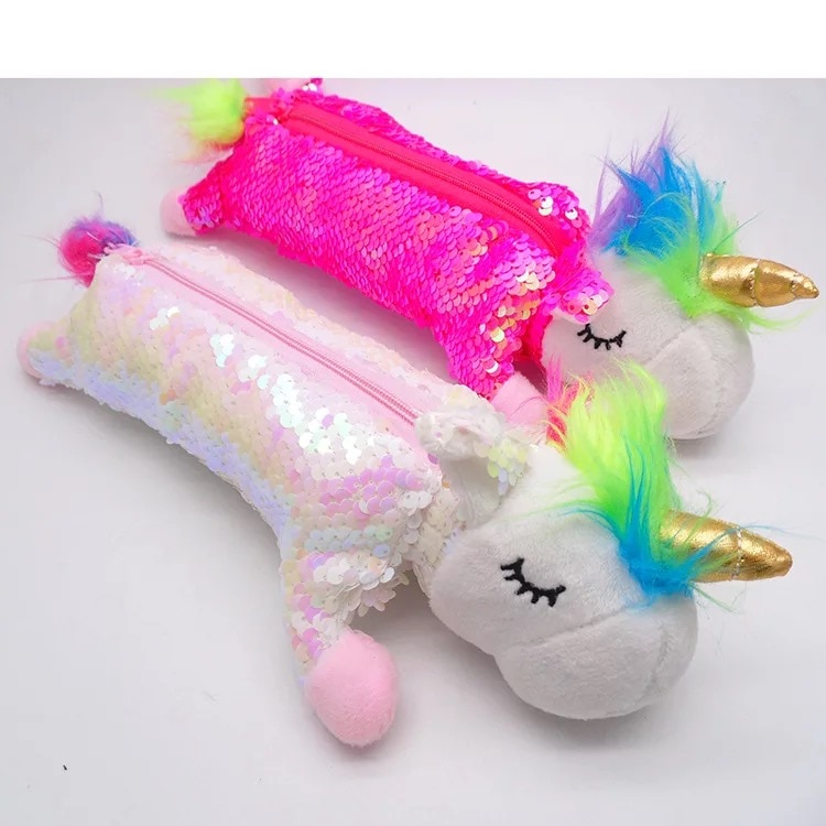 Estuche para lápices Kawaii de unicornio de lentejuelas Reversible, estuche de lápices para Escuela para niñas, estuche bonito para lápices, estuche para lápices, suministros de papelería