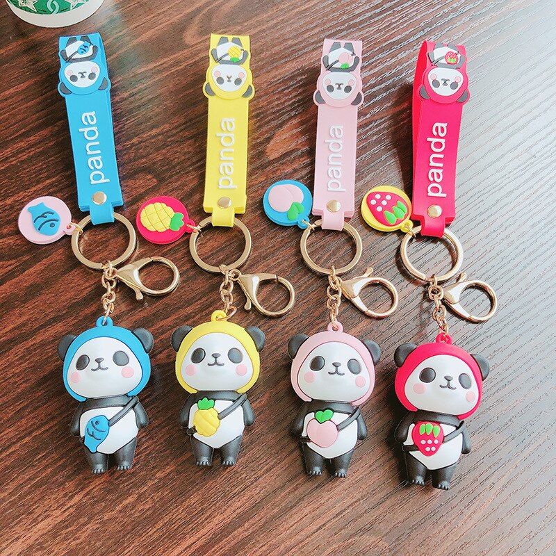 Cute cartoon Panda keychain Silicone Key chains For Women 3D Animal Keyrings Charm Car Key Holder bag ornaments