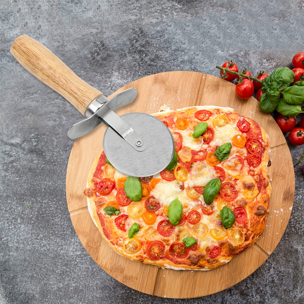 Huis Keuken Accessoires Ronde Pizza Cutter Gebak Pasta Deeg Bakken Gereedschap Rvs Pizza Mes Met Houten Handvat
