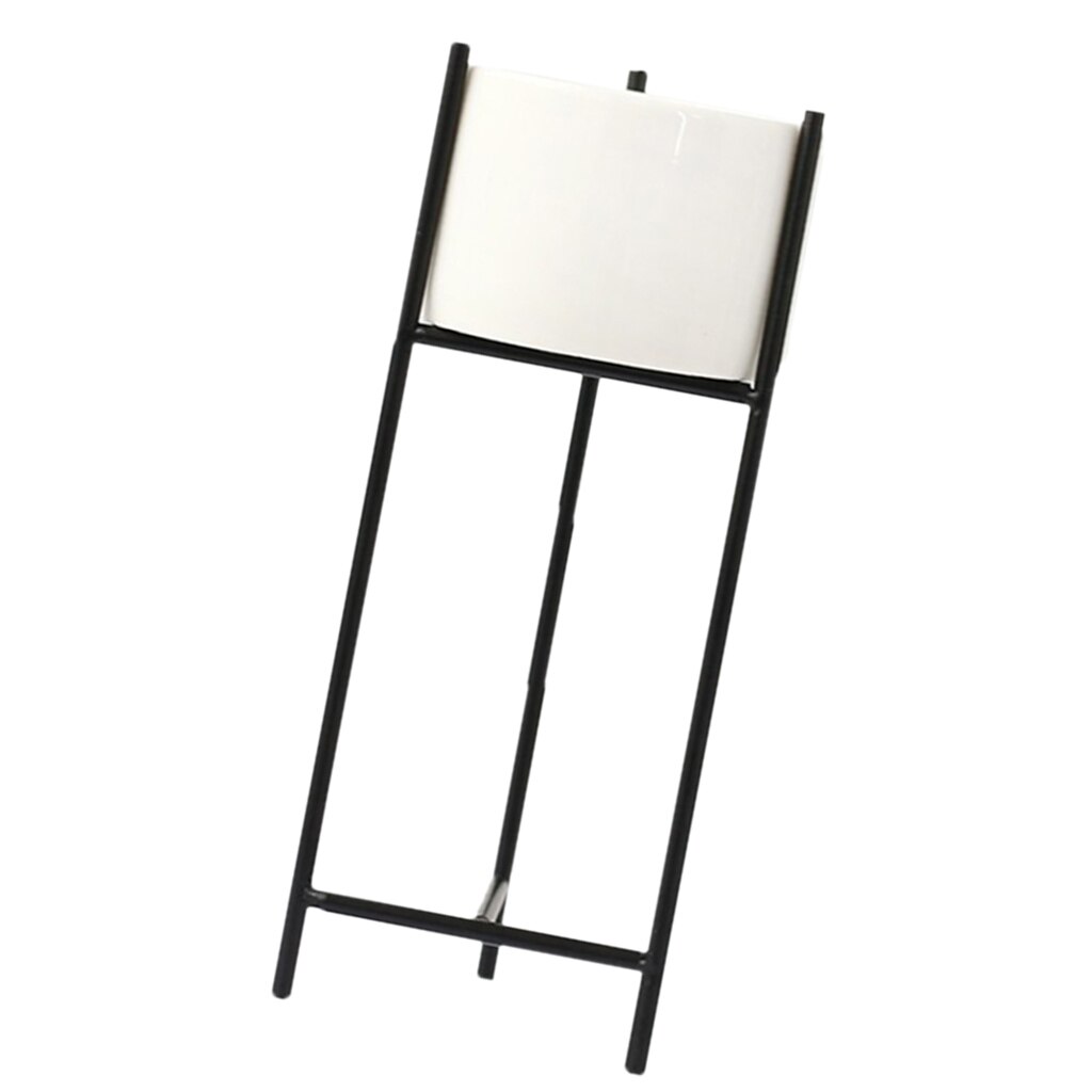 Succulents Flower Pot Iron Art Flower Pot Simple Hydroponics Soil Planting Container Ceramic Planter with Iron Stand: Black-S as describe