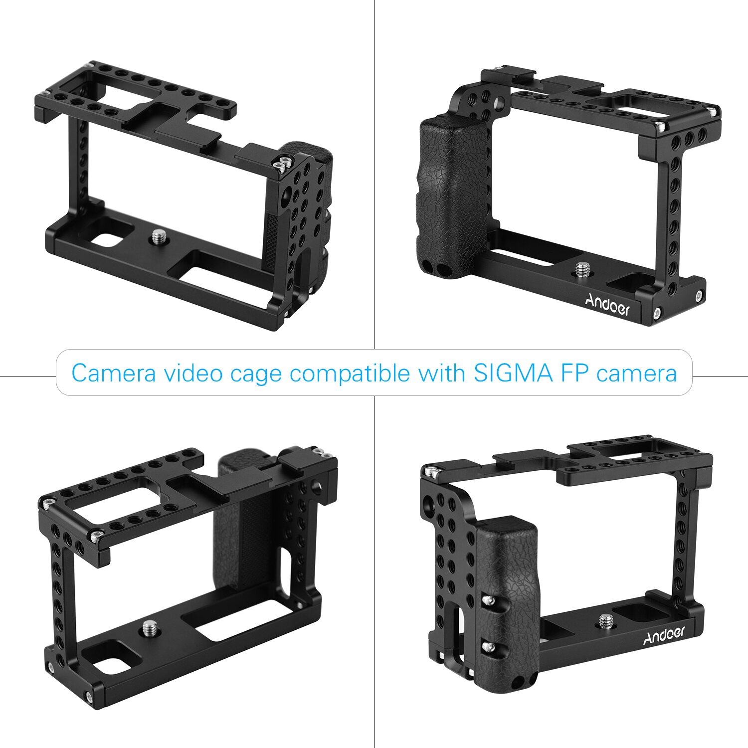 Andoer Aluminum Alloy Camera Cage Video Stabilizer with Cold Shoe Mount 1/4 Inch Screw Holes Compatible with SIGMA FP Camera