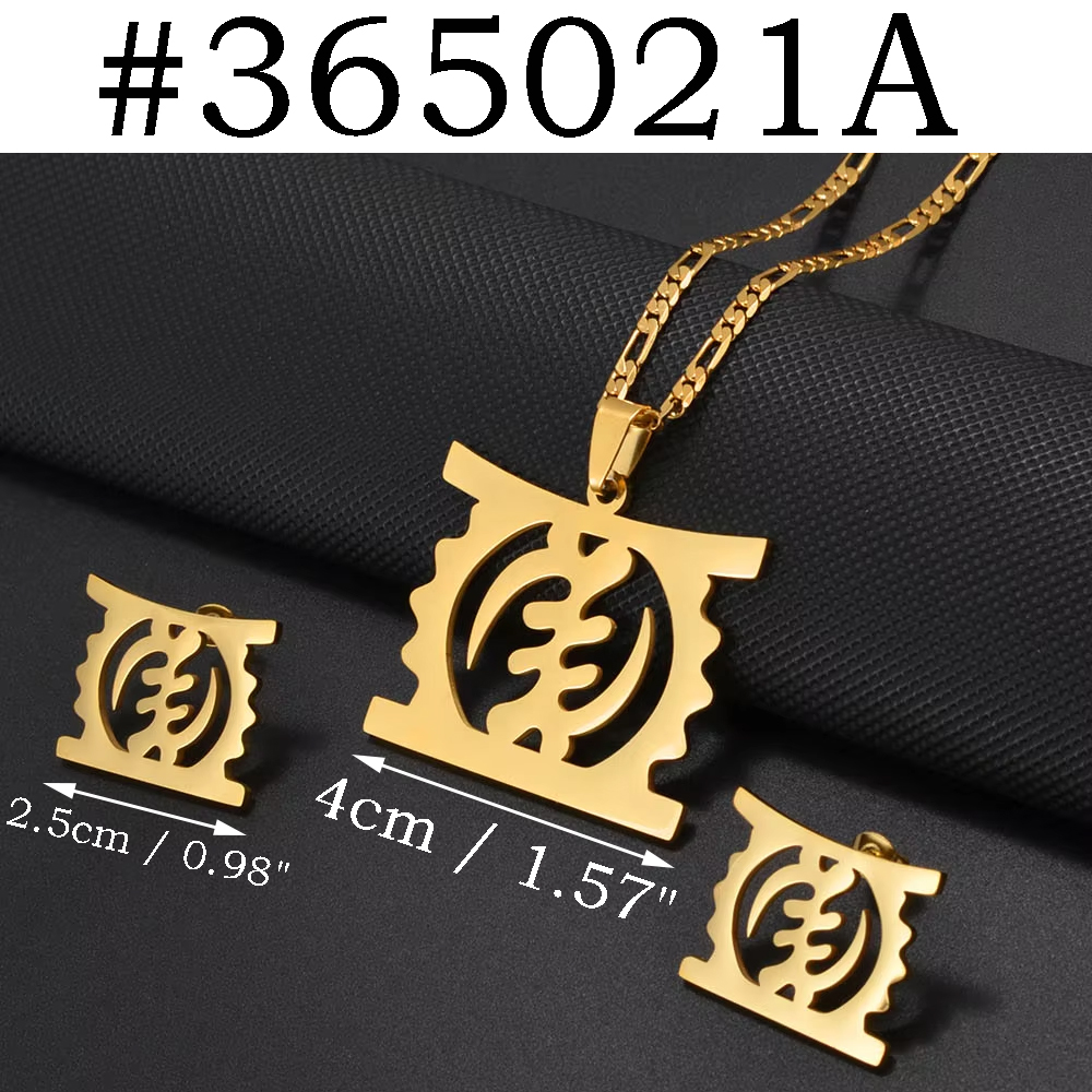 Anniyo African Cultural Symbol Gye Stool Ethnic Pendant Necklaces Earrings for Women Girls Jewelry Congo Ghana Nigeria #365021: 60cm / Gold-color