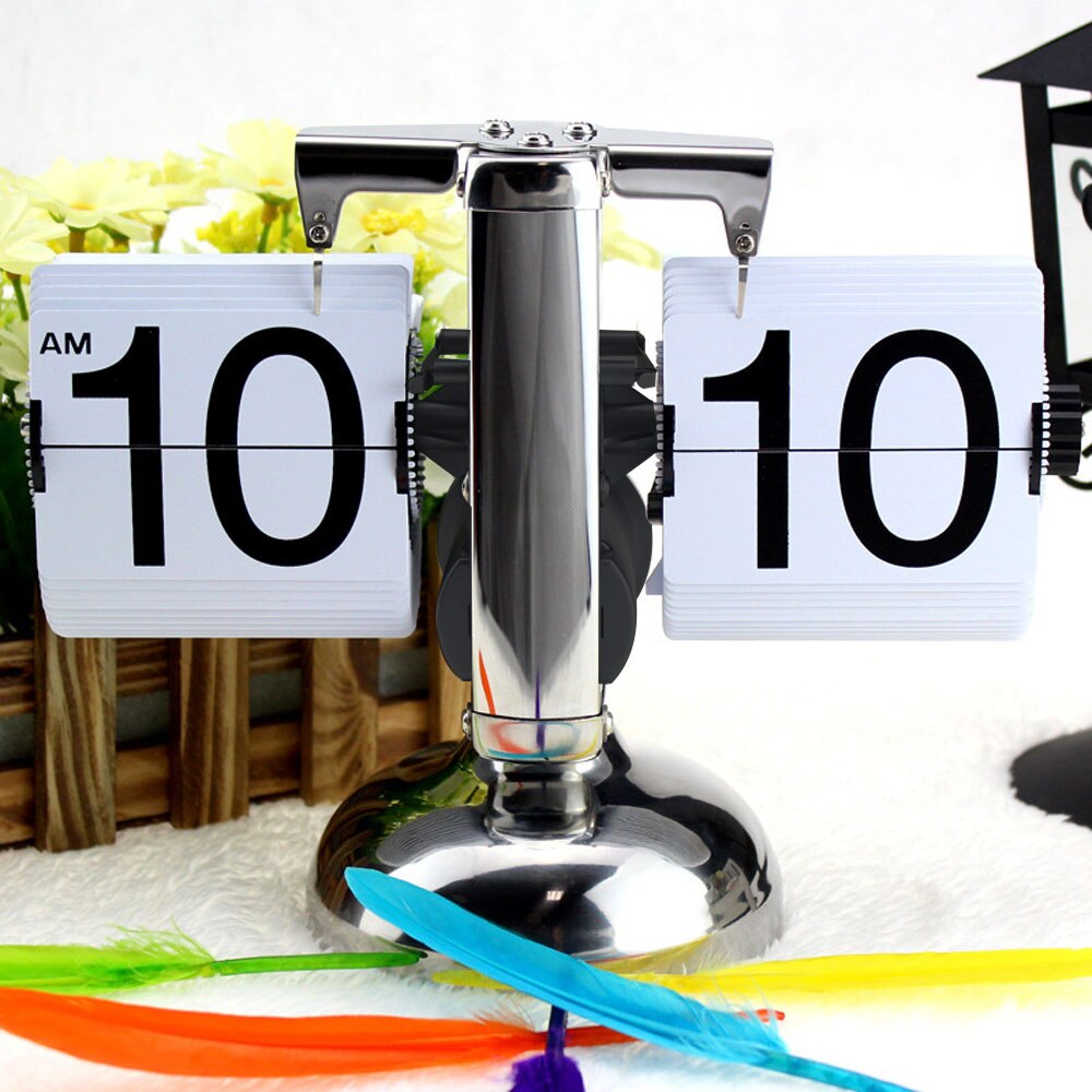 Retro Scale Table Clock Retro Flip Over Clock Stainless Steel Flip Internal Gear Operated Quartz Office Decor Electric Clocks