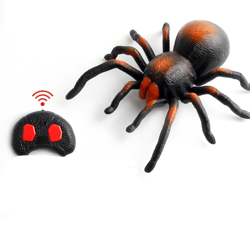 Electronic pet Remote Control Simulation tarantula Eyes Shine smart black Spider Halloween Tricky Prank Scary Toy