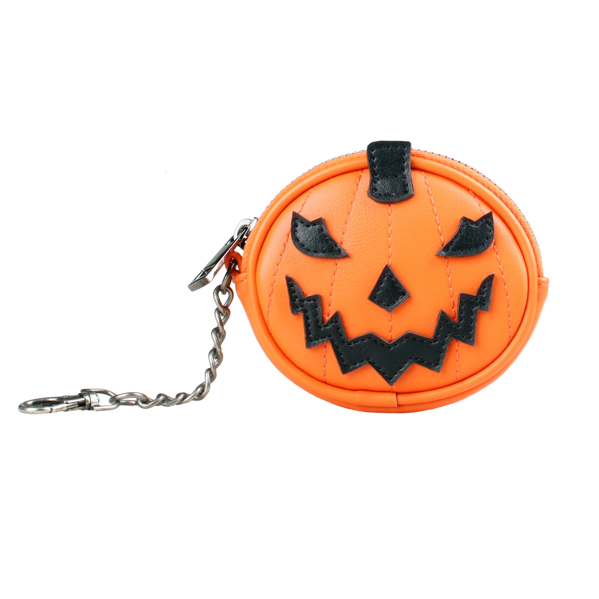 Halloween Pumpkin Mini Wallet Zipper Niche Coin Purse Classic PU Leather Earphone Bag With Chain Hook Strap: Default Title