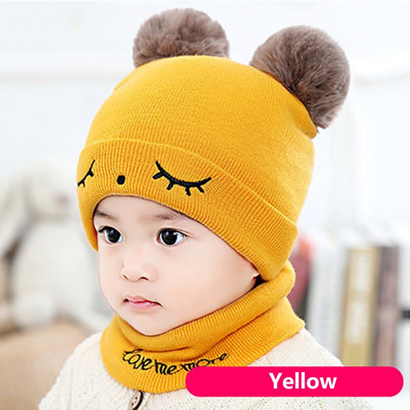 2 stuks/set winter baby muts sjaal schattige dubbele pompon mutsen sjaals gebreide warme baby jongen meisje muts o ring sjaal