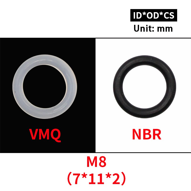 20Pcs M3 M4 M5 M6 M7 M8 M9 M10 Wit Silicon Zwarte Nbr O-Ring Seals Schroef Washer rubber Washer Pakking Ring Assortiment Pakkingen: M8 / Silicon (White )