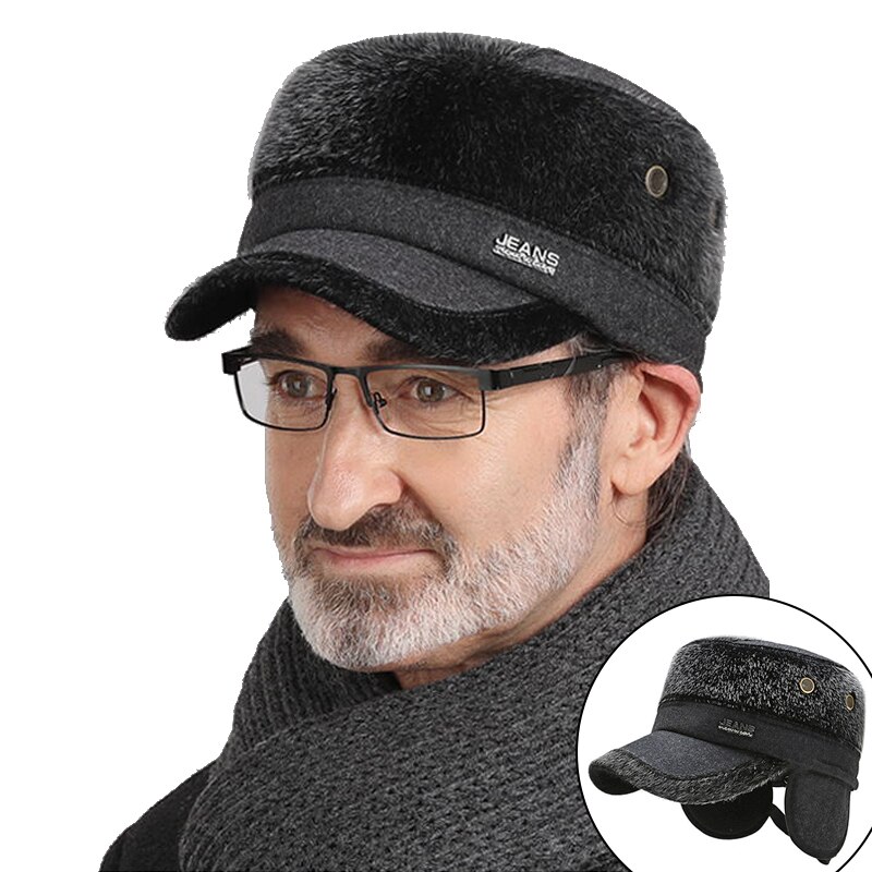 Cappello invernale da uomo vecchio con paraorecchie berretto cappello da papà cappelli caldi invernali per uomo berretto da baseball piatto per anziani a prova di freddo