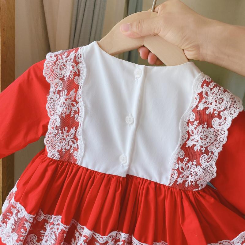 Ropa de España para bebé, vestidos españoles de otoño para niña, vestidos de baile de encaje rojo Lotia para bebé, trajes de Cumpleaños Infantiles, vestidos de bautismo para bebé