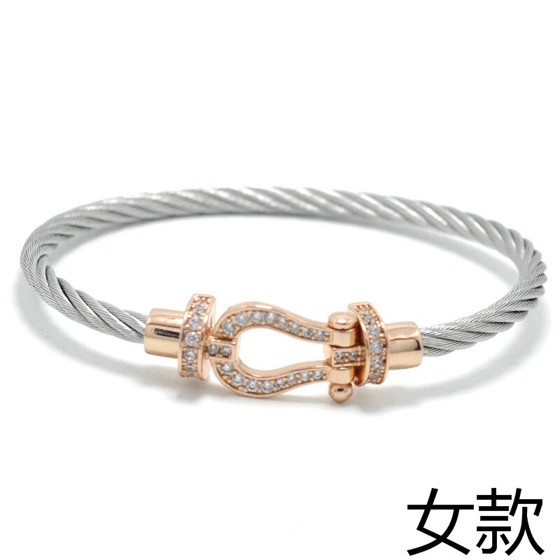 Titanium Steel Wire Rope Magnetic Buckle-encrusted Zircon Bracelet: Silver RoseGold Wome