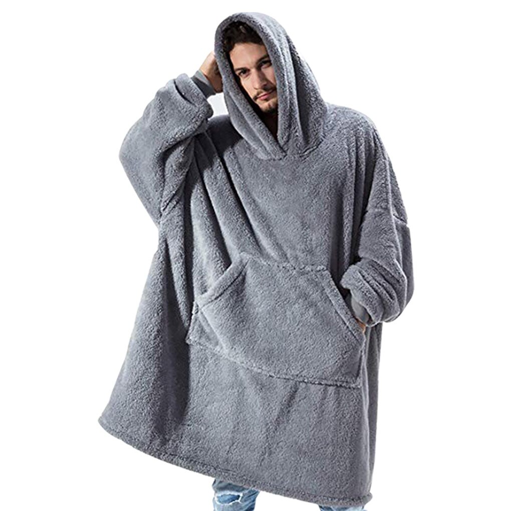 Thuis Warm-Keeping Pluche Deken Sweatshirt Wearable Deken Hoodie Tv Kijken Rusten Unisex: Gray
