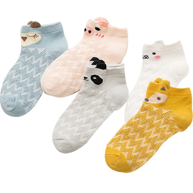 Chaussettes courtes en coton pour enfants, 5, paires/lot, chaussettes mignonnes avec oreilles d&#39;animaux de dessin animé, en coton, pour garçons et filles, cheville