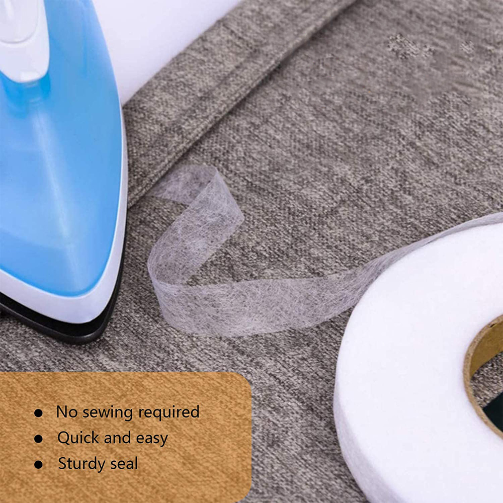 100M Iron-on Hemming Tape Fabric Fusing Tape Double Sided Fusible Bonding Web Adhesive Tape for Clothes Jeans Pants Sewing Tools