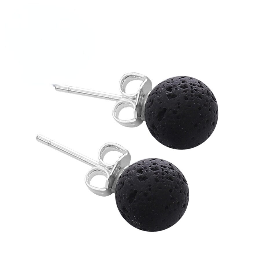 Natuursteen Stud Oorbellen Voor Vrouwen Vulkanische Steen Puur Zilver Zwart Piercing Серьги Дешево За 1 Грн Essentiële Olie Sieraden: 6mmblack