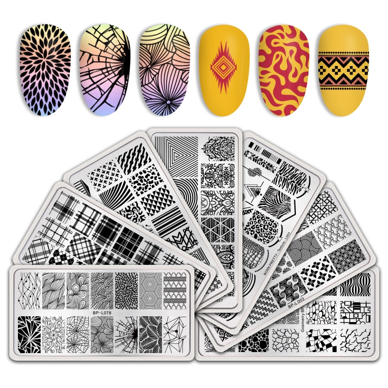 BORN PRETTY-placas para estampación, estampado en placas geométricas irregulares, plantillas de acero inoxidables para Nail Art, plantilla de imagen, herramientas para impresión de uñas