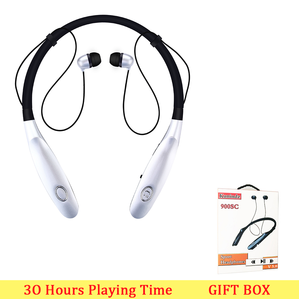 Bluetooth Earphone 30 Hr Playing Built-in Mic Wireless Neckband Sport Headphone earbuds stereo auriculares for xiaomi phone: SILVER WITH BOX