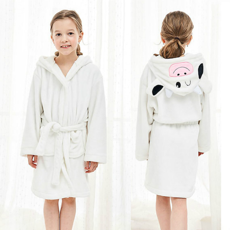Herfst Winter Flanel Badjassen Leisure Mooie Baby Meisje/Jongen Hooded Kinderen Handdoek 6 Soorten Cartoon Dieren Badjassen pyjama: Cow / M(95-115CM)