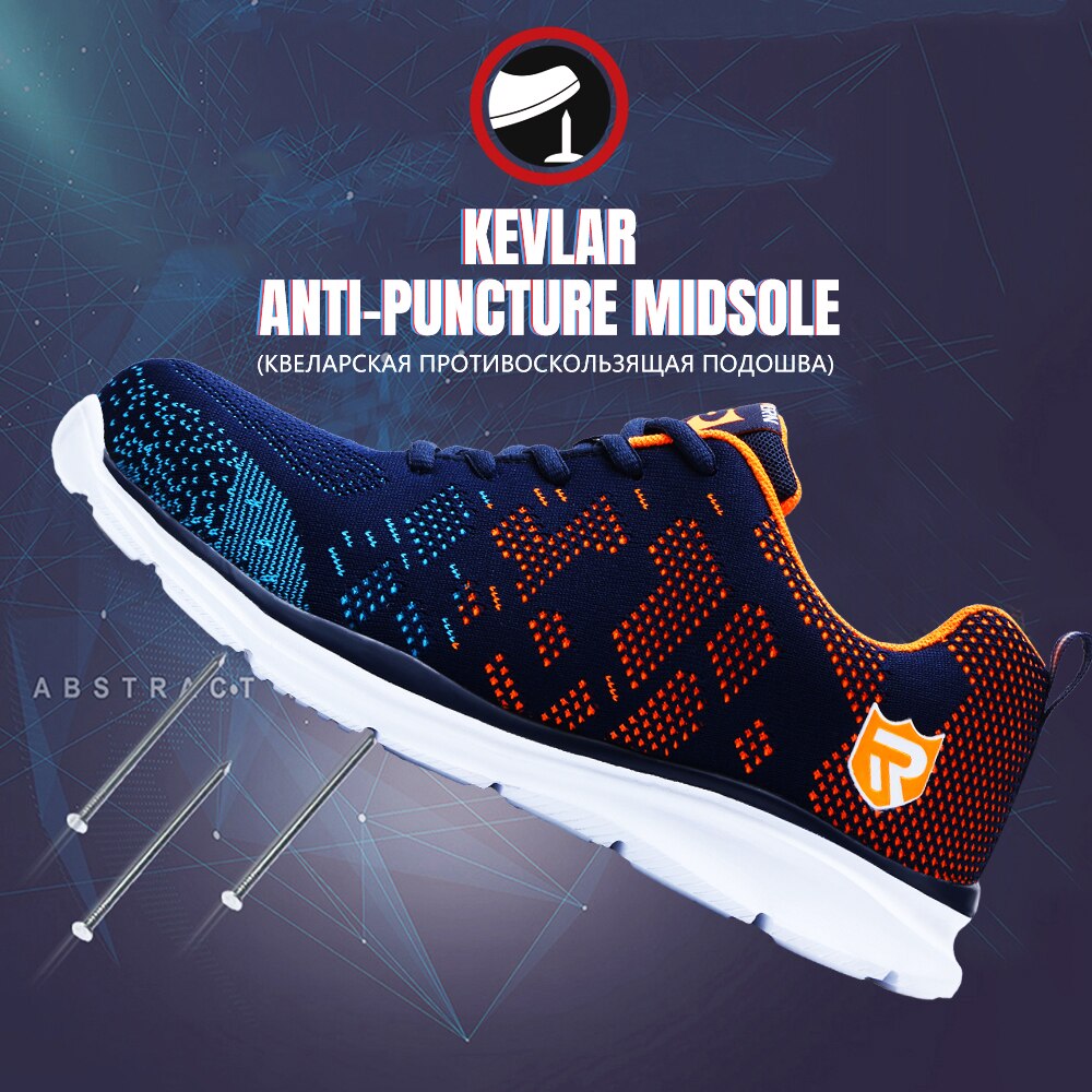 LARNMERN – Chaussures de sécurité pour homme, légères et respirantes, de travail, bout en acier, accessoires de construction anti-écrasement avec bandes réfléchissantes