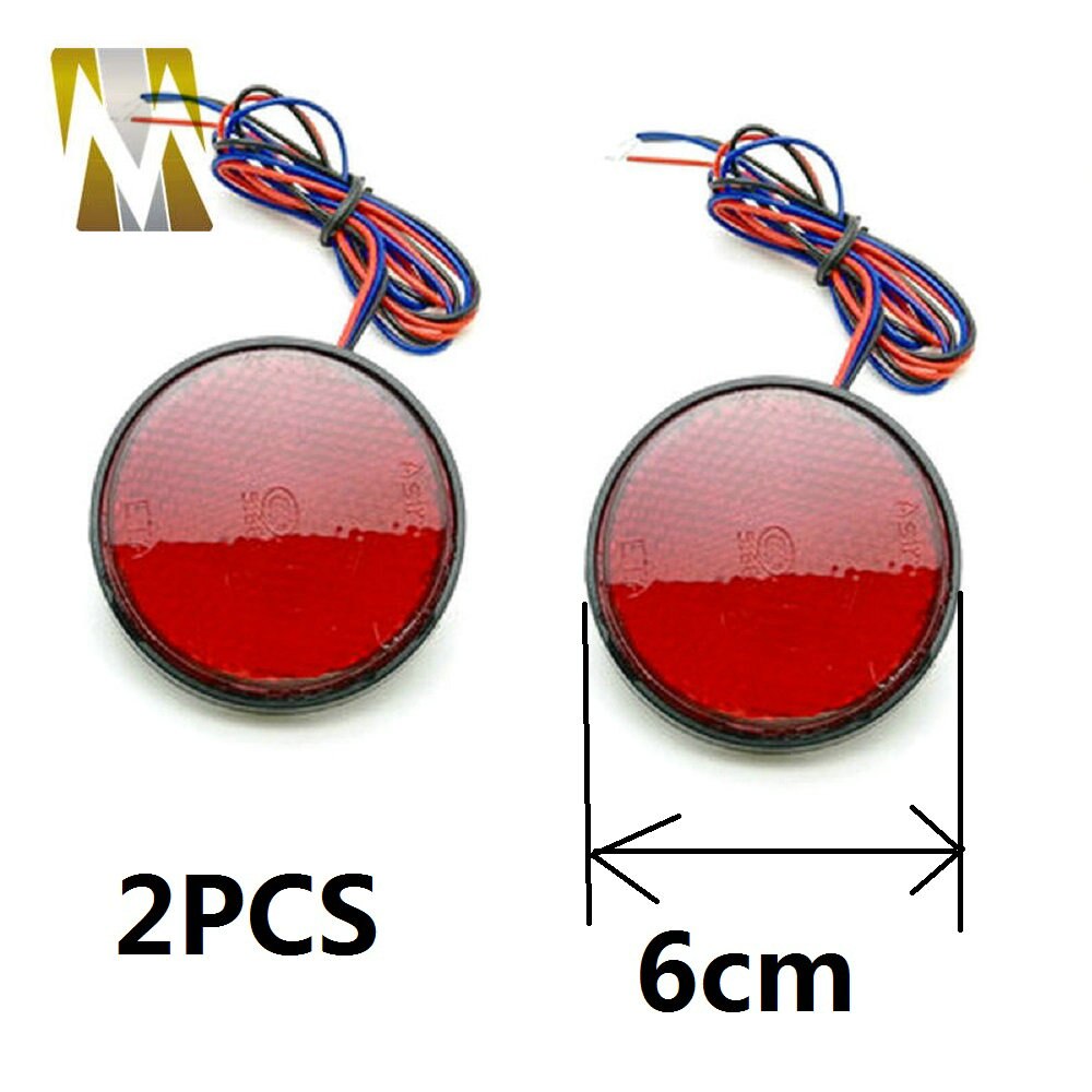 Faro trasero de moto de Motocross, Reflector LED redondo/rectangular, luces de freno, lámpara de señal de giro, accesorios universales para automóviles y motocicletas: 6cm 2PCS Red