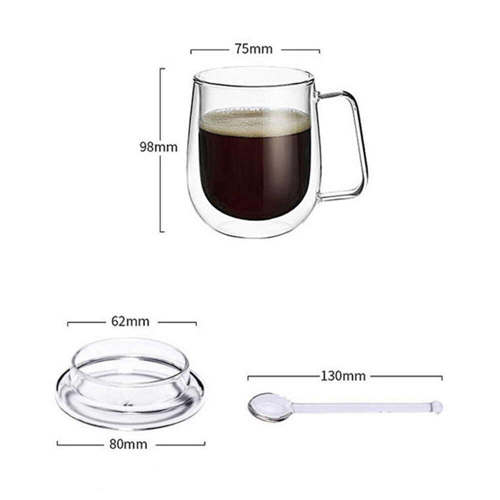 Taza de café de doble fondo con tapa, taza de cristal para botella de agua, creativa, para té, leche, desayuno, 300ml