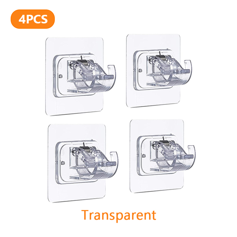 2/4/6Pcs Zelfklevende Verstelbare Gordijn Staaf Houder Klem Haken Staaf Beugel Vaste Opknoping Clips opbergrek Home Organisatie: 4PC Transparent