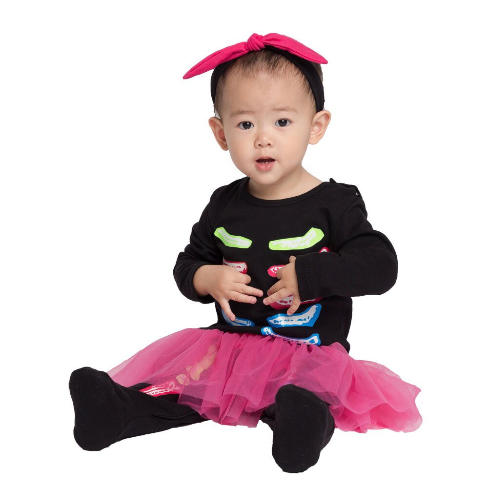Umorden spedbarn småbarn skjelett bein kostyme rompers jumpsuit til baby jenter halloween bursdag årsfest fancy kjole